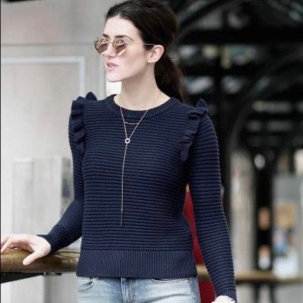 New Banana Republic navy jumper ruffle shoulders